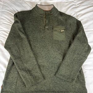 Woolrich Sweater Men XLarge Olive Green 1/4 Snap Fleece Pullover Hiking Outdoor